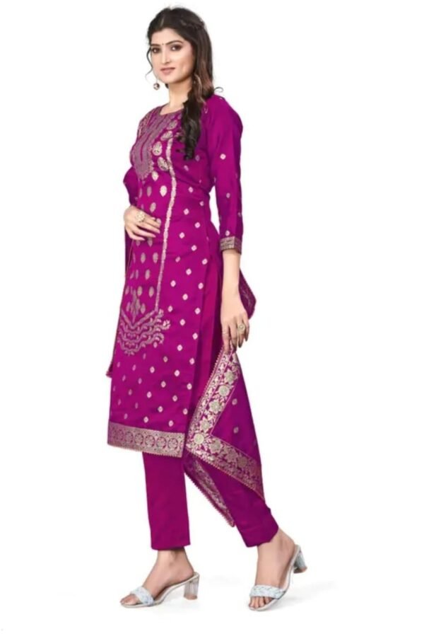 Pink Jacquard Silk Suit Dress Material for Women - Image 3