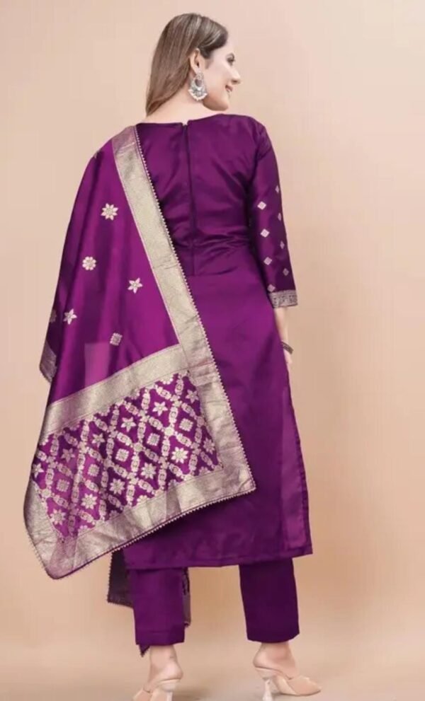 Purple Jacquard Silk Suit Dress Material for Women - Image 2