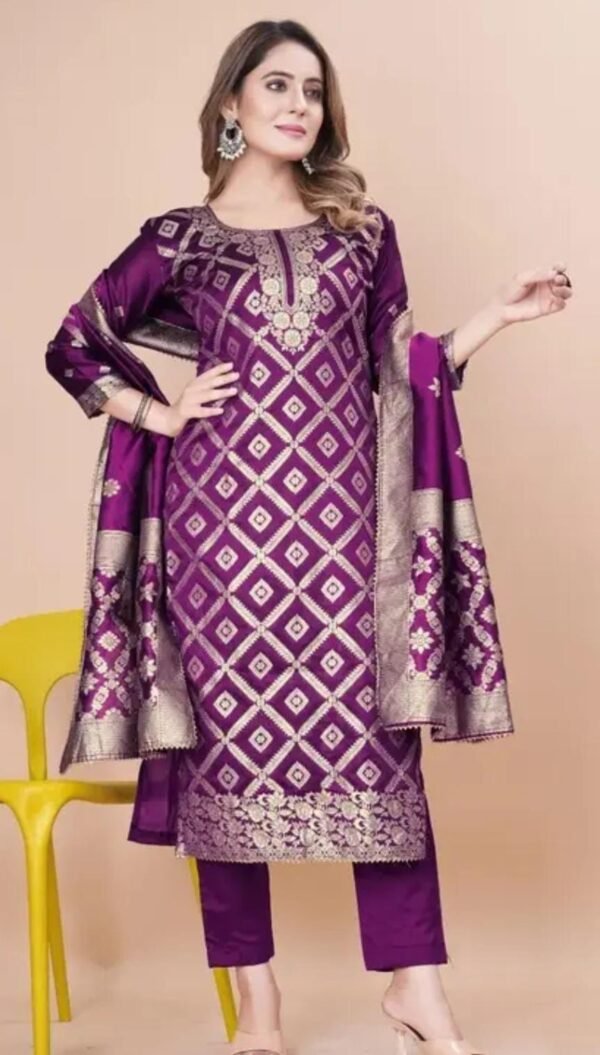 Purple Jacquard Silk Suit Dress Material for Women