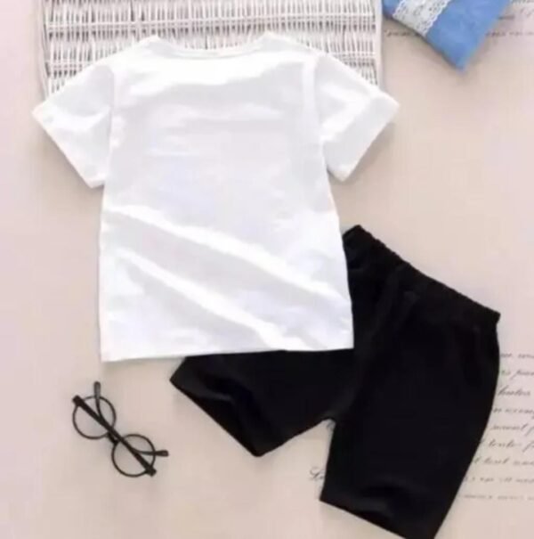 Little Explorer's Delight: White & Black Kids Top and Bottom Set - Image 2