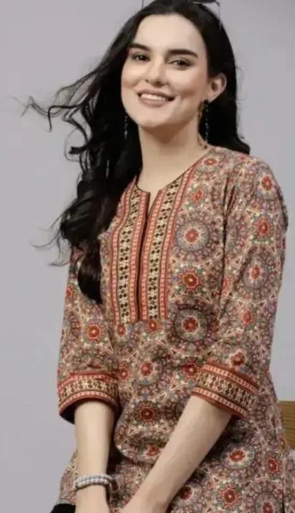 Elegant Brown Rayon Printed Short Kurti - Image 2