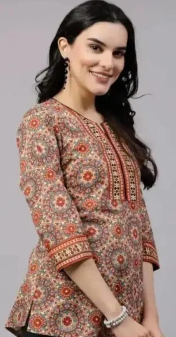 Elegant Brown Rayon Printed Short Kurti