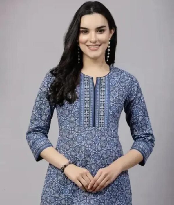 Stunning Blue Rayon Printed Short Kurti