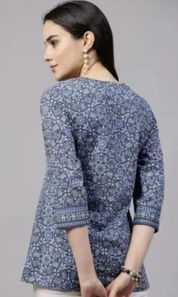 Stunning Blue Rayon Printed Short Kurti - Image 2
