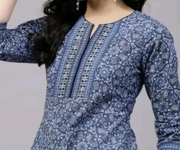Stunning Blue Rayon Printed Short Kurti - Image 3
