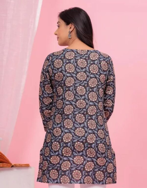 Elegant Black Rayon Printed Short Kurti - Image 2
