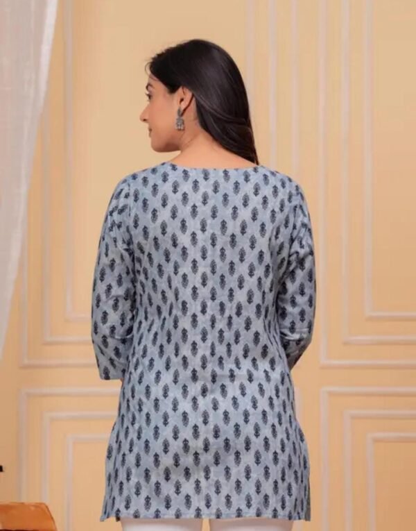 Stunning Blue Rayon Printed Short Kurti - Image 3