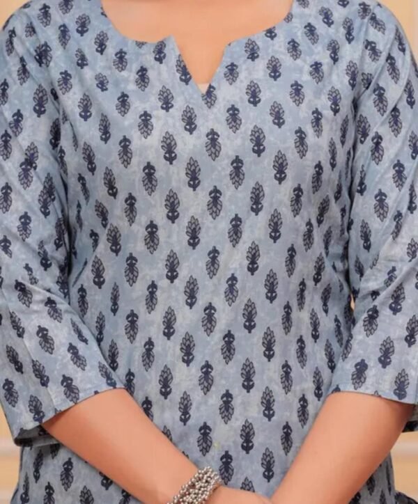 Stunning Blue Rayon Printed Short Kurti - Image 2
