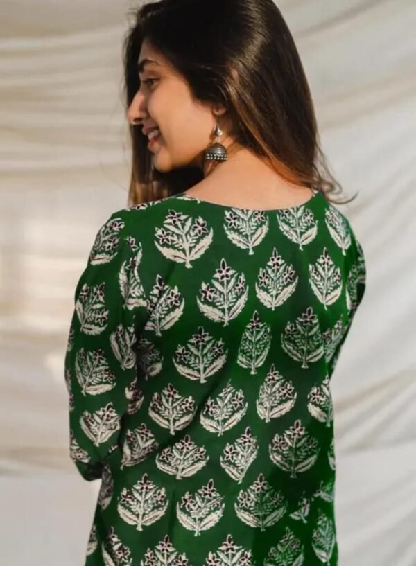 Stunning Dark Green Rayon Printed Short Kurti - Image 2