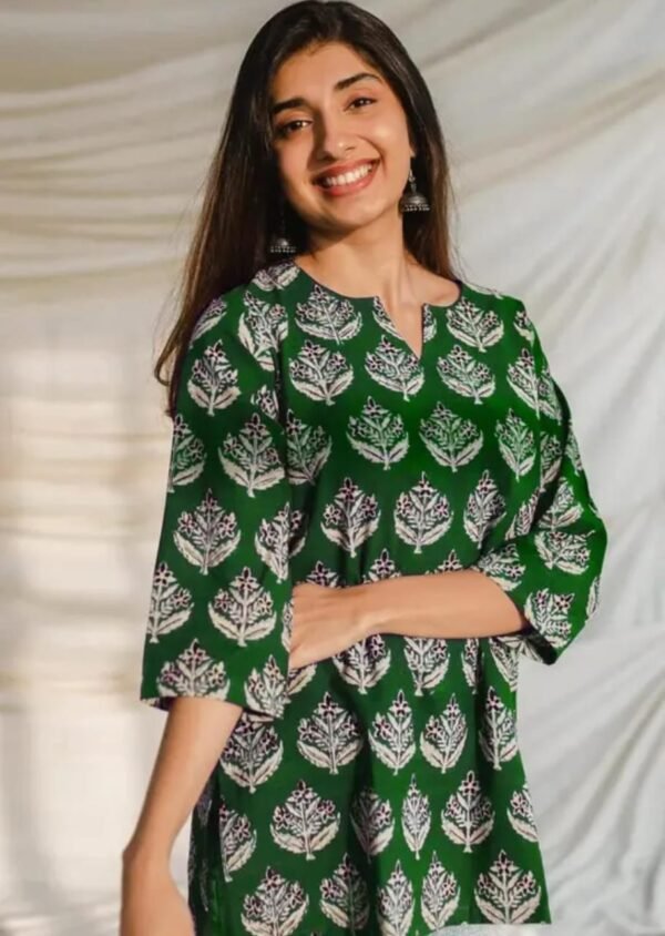 Stunning Dark Green Rayon Printed Short Kurti - Image 4