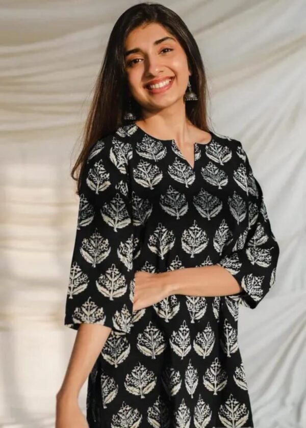Elegant Black Rayon Printed Short Kurti - Image 3