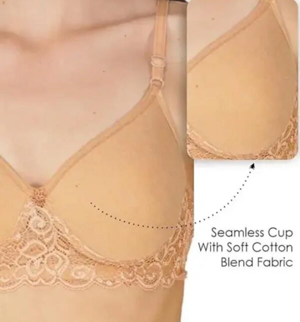 A model wearing the T-Shirt Bra in Brown, showcasing its soft cotton blend fabric, padded cups, and seamless construction for everyday comfort.