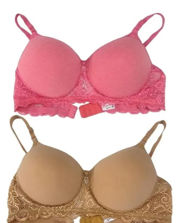 Main image showcasing the Comfortable Daily Wear T-Shirt Bra Pack of 2 in Brown and Pink, crafted from a soft cotton blend with lightly padded cups and seamless construction for everyday comfort.