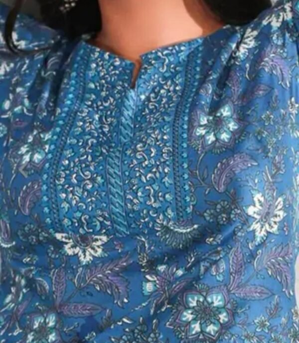 Stunning Blue Rayon Printed Short Kurti - Image 2