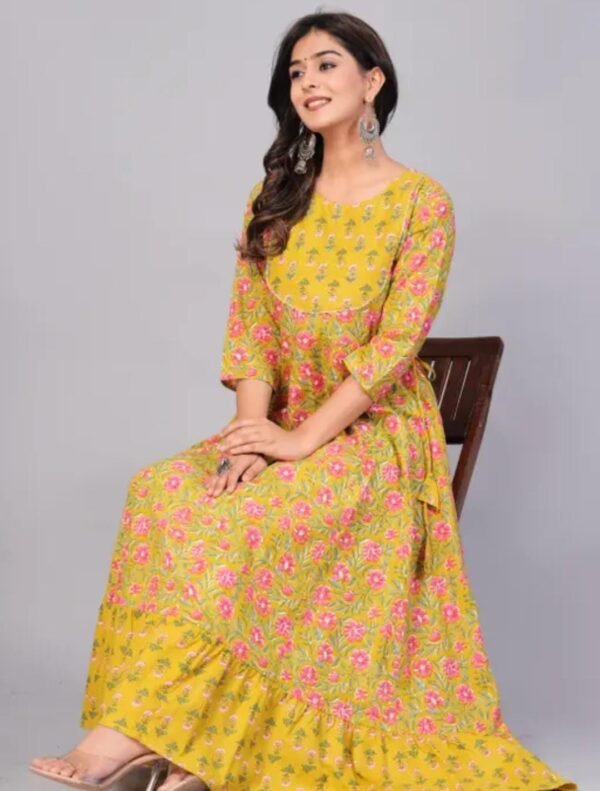 Elegant Yellow Rayon Anarkali Long Kurti - Image 3