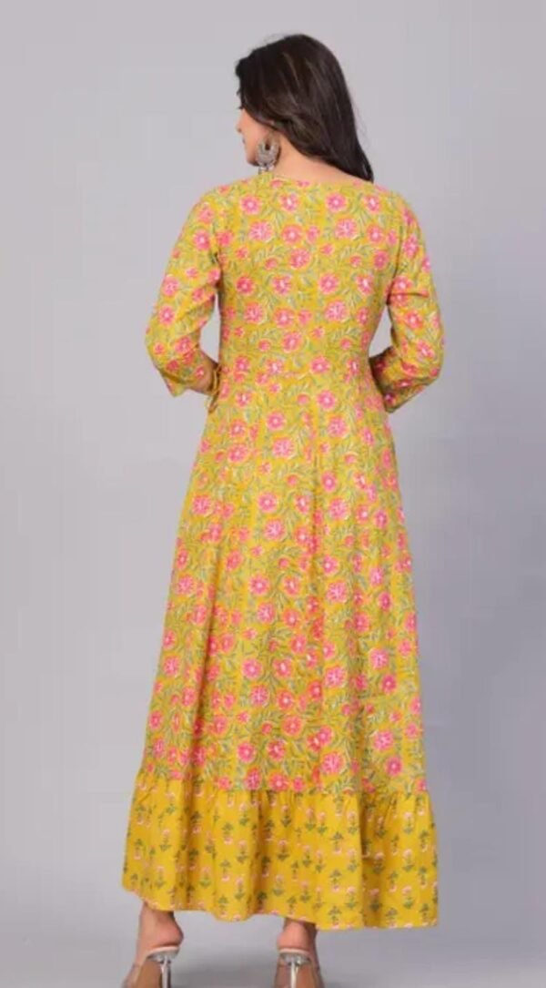 Elegant Yellow Rayon Anarkali Long Kurti - Image 2