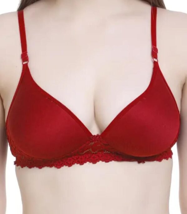 Main image showcasing the Maroon Lace Padded Bra, crafted from soft cotton blend fabric with elegant lace inserts and padded cups for a comfortable and flattering fit.
