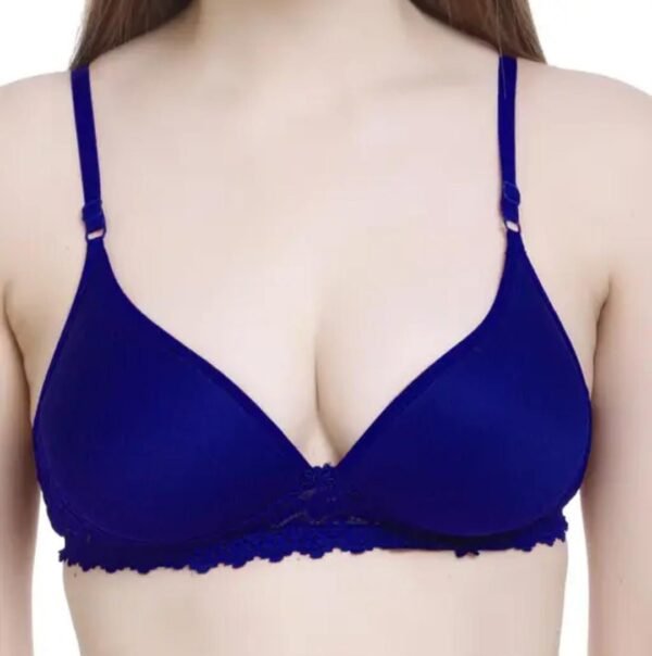 Front view of the Blue Lace Padded Bra, showcasing its elegant lace inserts, padded cups, and seamless construction for a flattering silhouette.