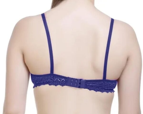 Back view of the Blue Lace Padded Bra, featuring its seamless construction and elegant lace accents for a smooth and comfortable fit.